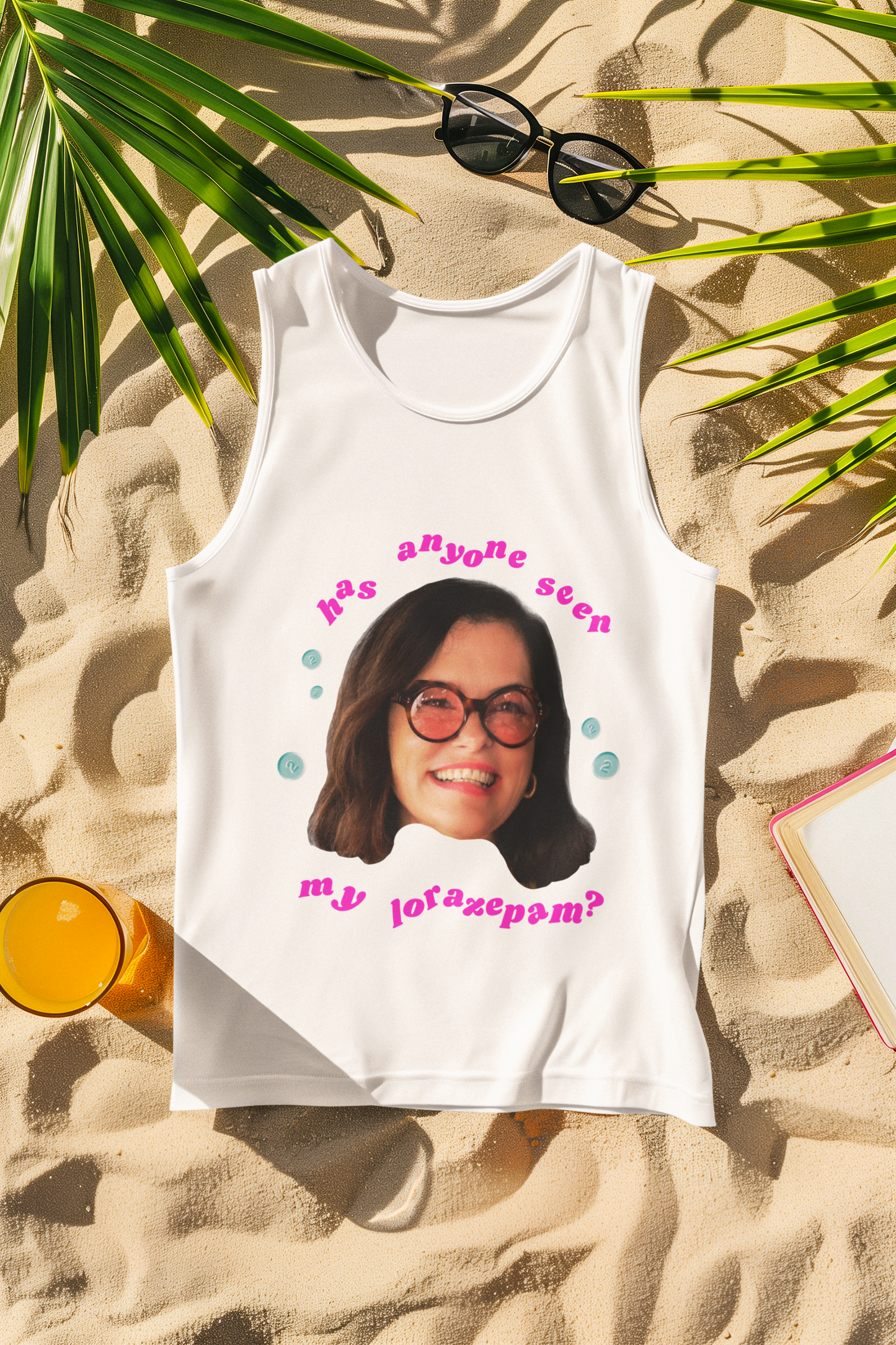 "Has anyone seen my lorazepam?" Funny racerback tank with your absolute favorite White Lotus character