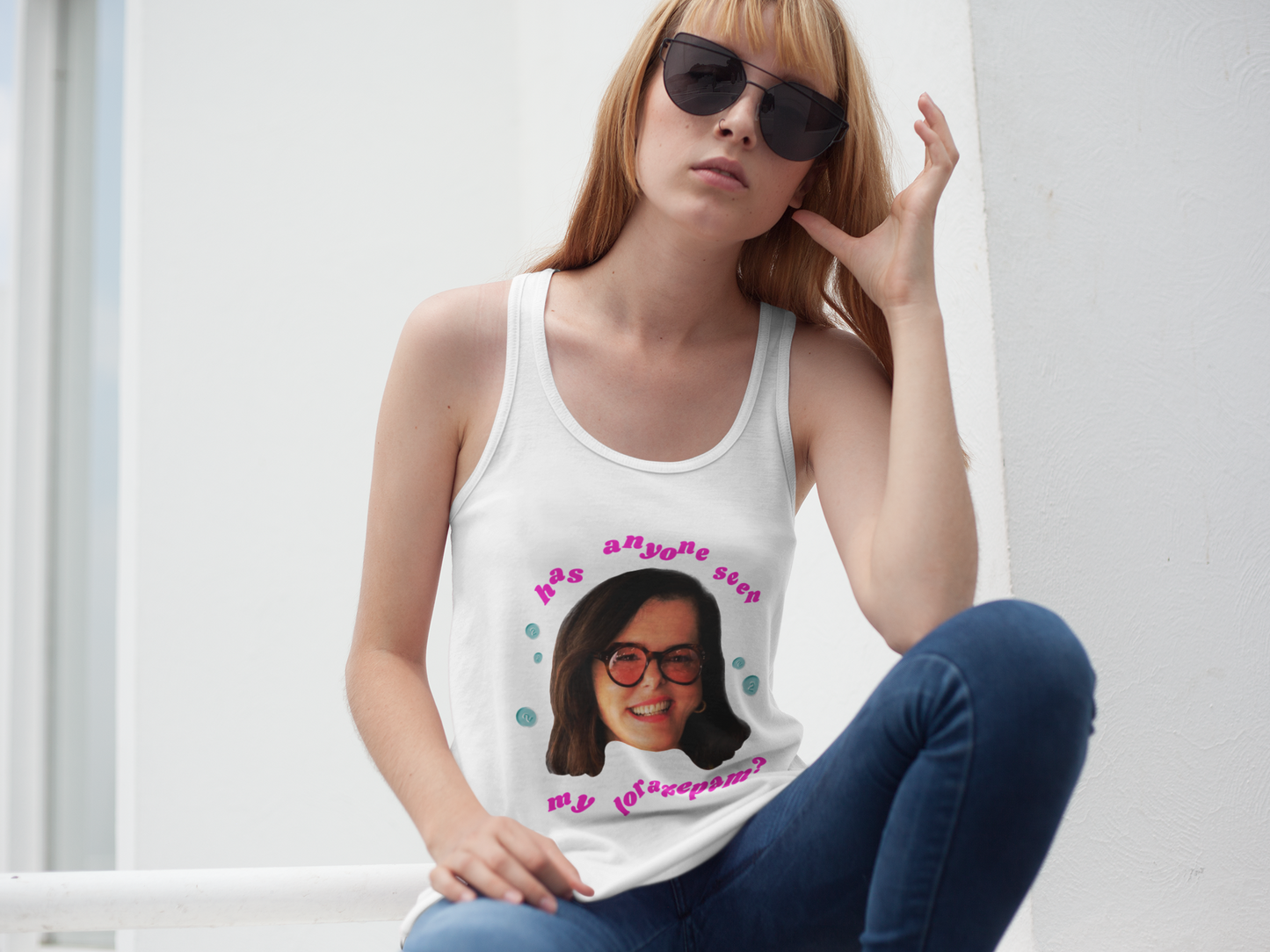 "Has anyone seen my lorazepam?" Funny racerback tank with your absolute favorite White Lotus character