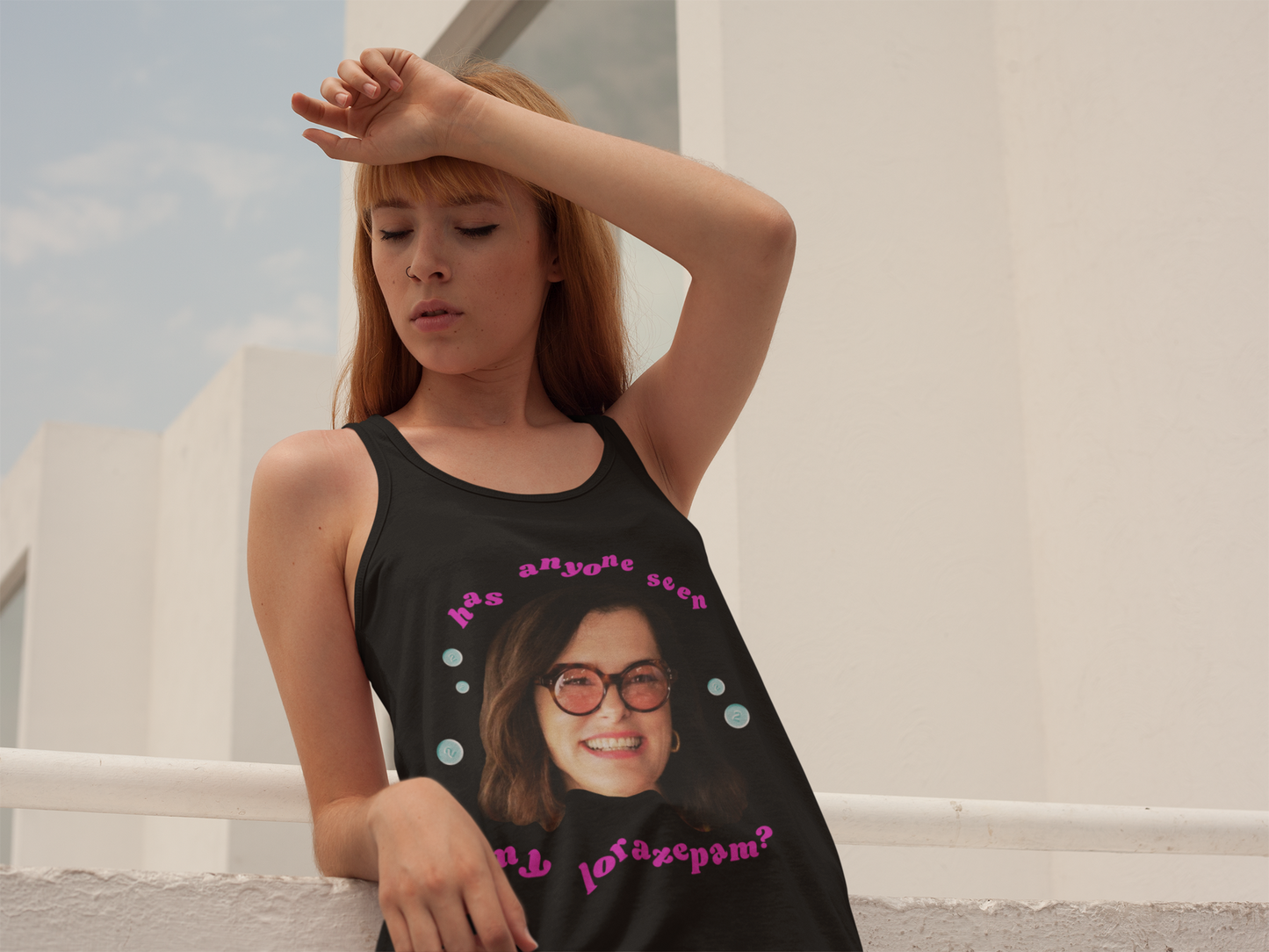 "Has anyone seen my lorazepam?" Funny racerback tank with your absolute favorite White Lotus character