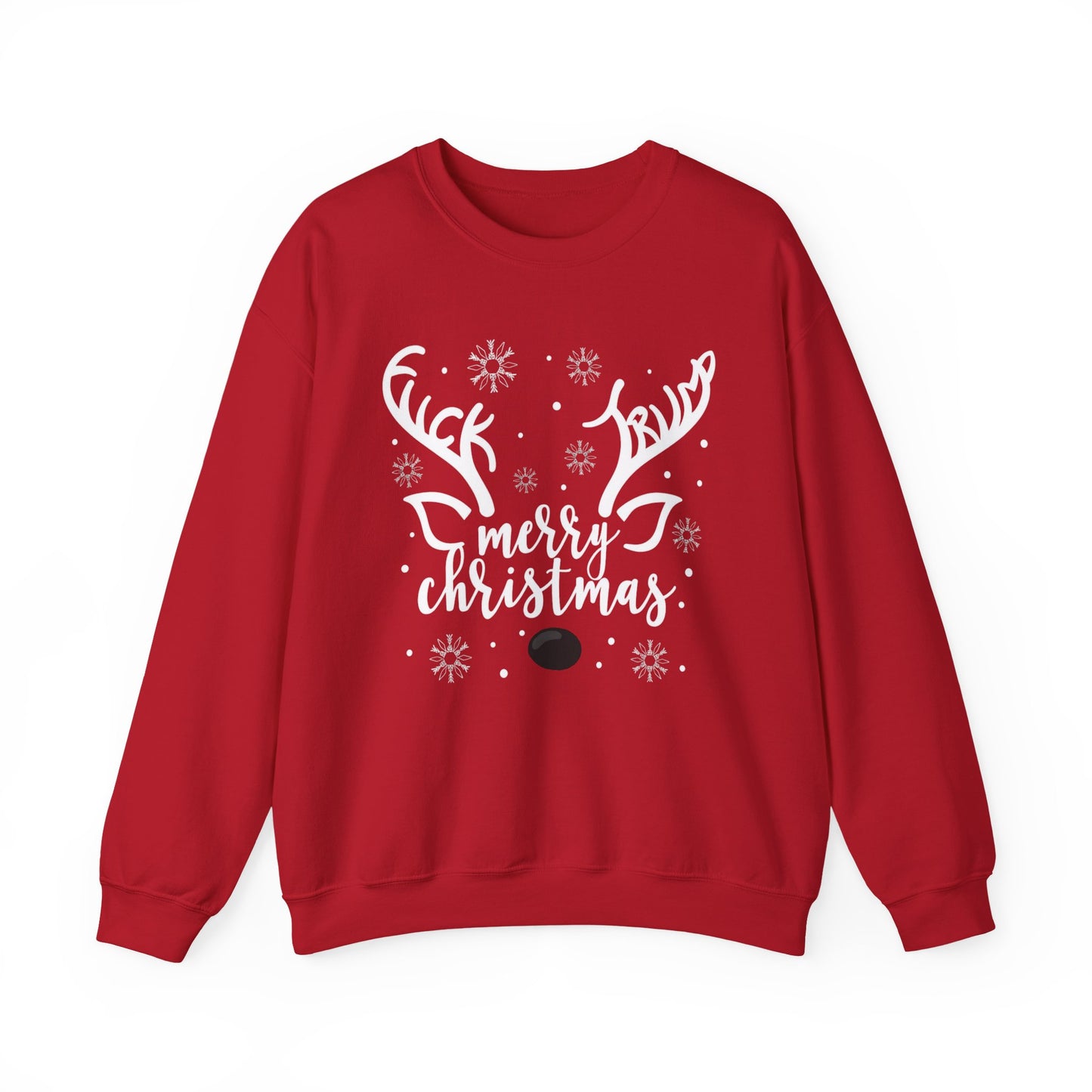 Christmas Reindeer Sweatshirt – "Merry Christmas" Rudolph Red Nose Holiday Crewneck With Special Message