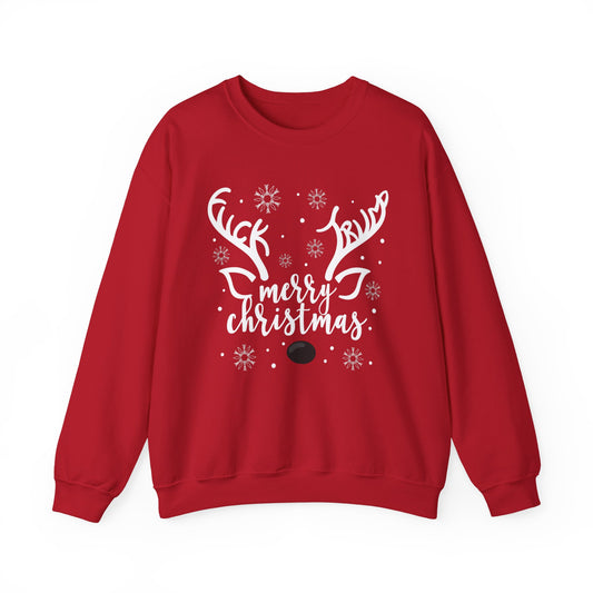 Christmas Reindeer Sweatshirt – "Merry Christmas" Rudolph Red Nose Holiday Crewneck With Special Message