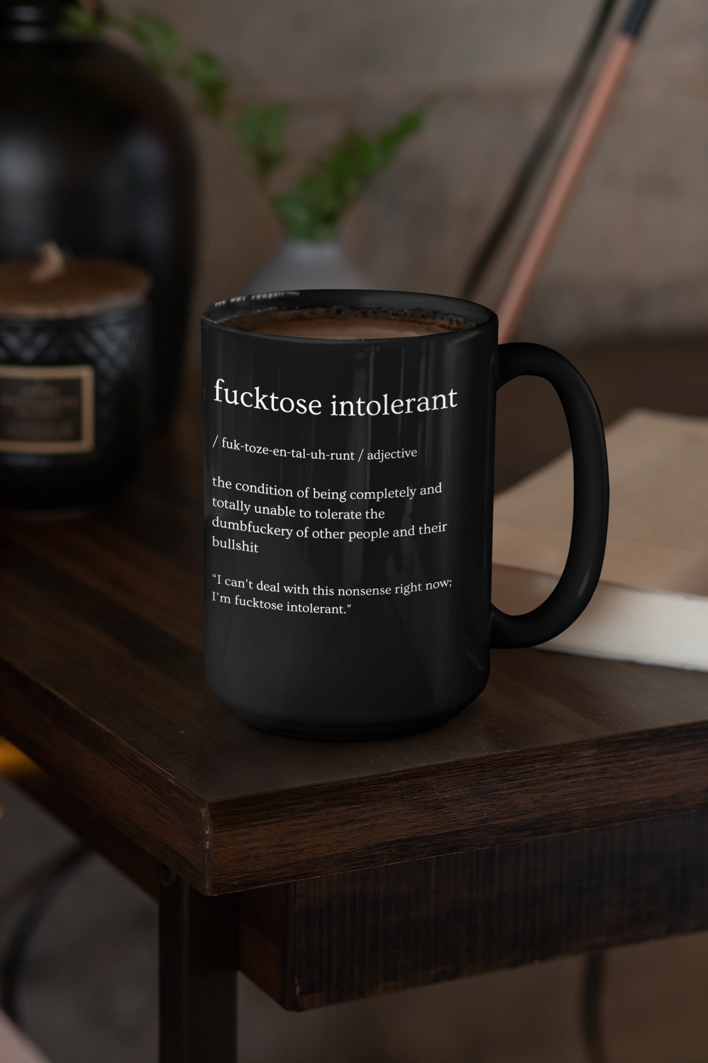 Fucktose Intolerant Definition Black Mug (15 oz) - Perfect Coffee Companion for Daily Snark