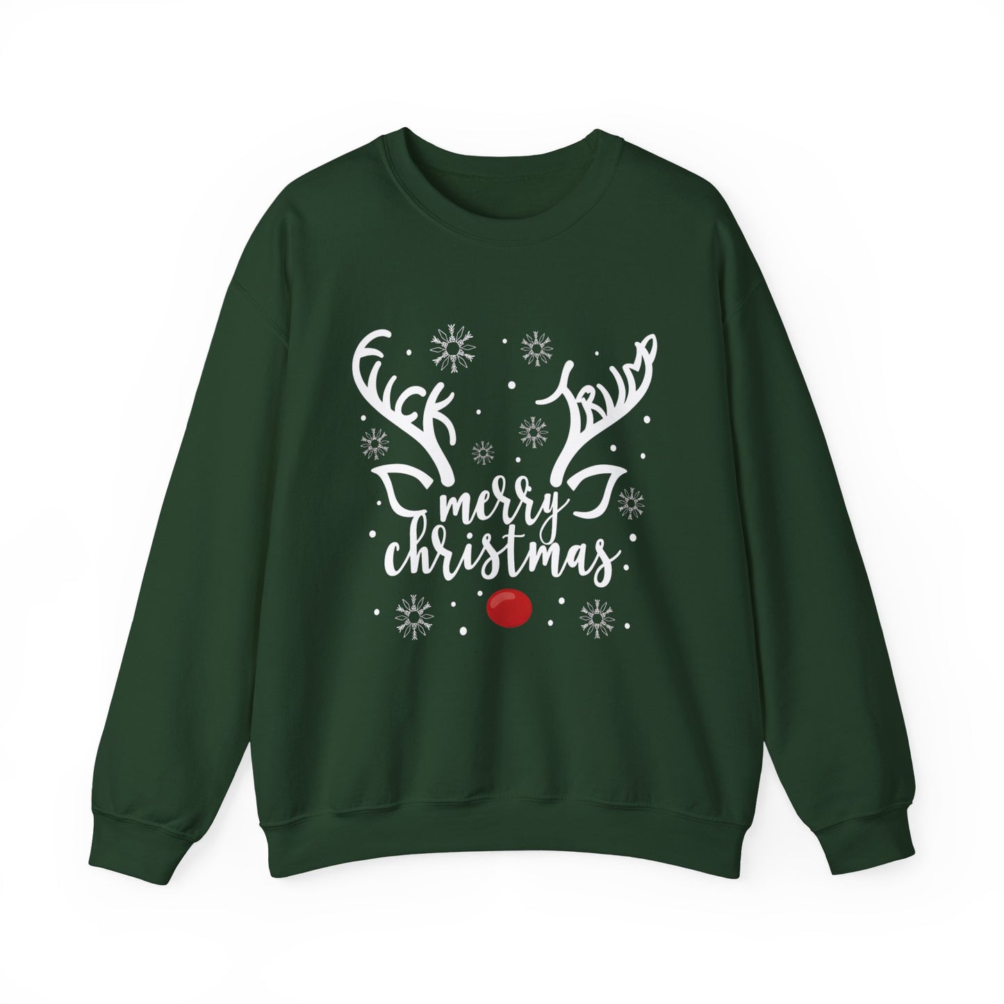 Christmas Reindeer Sweatshirt – "Merry Christmas" Rudolph Red Nose Holiday Crewneck With Special Message