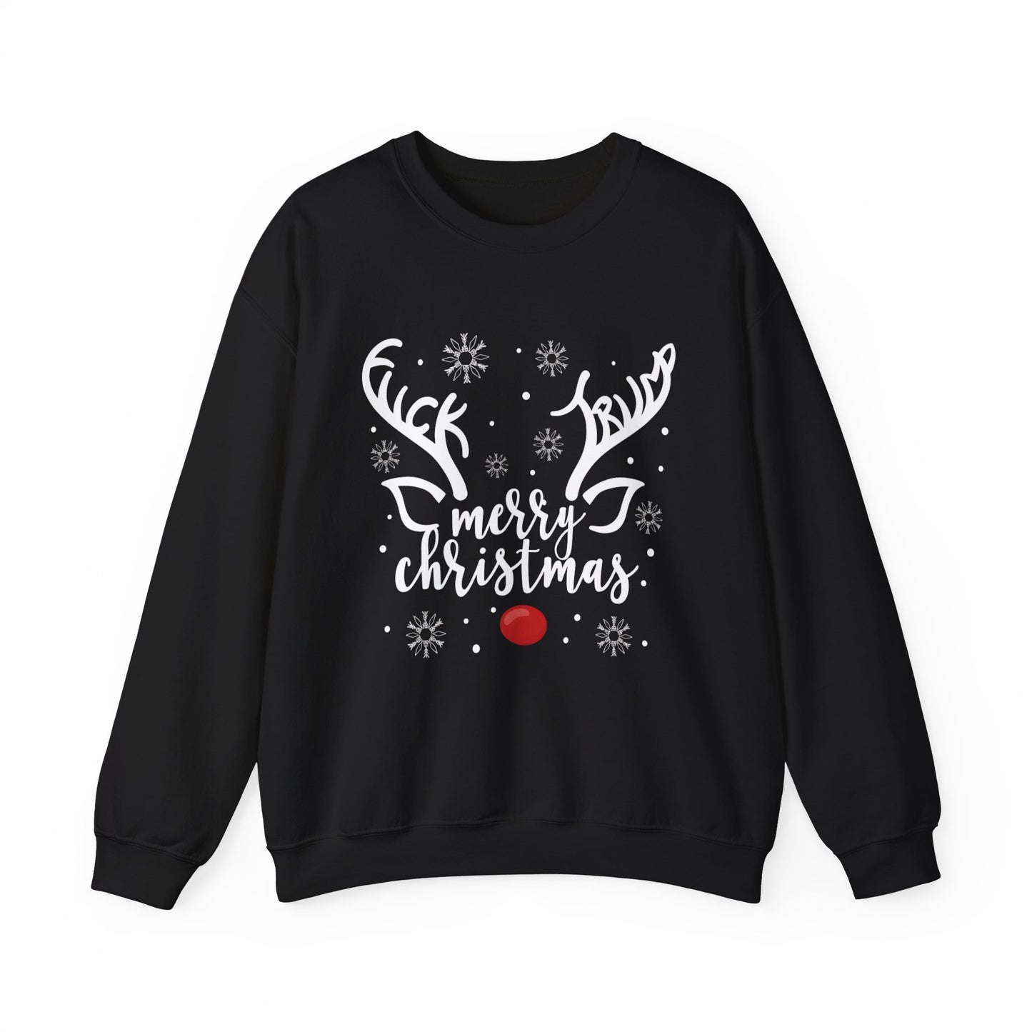 Christmas Reindeer Sweatshirt – "Merry Christmas" Rudolph Red Nose Holiday Crewneck With Special Message