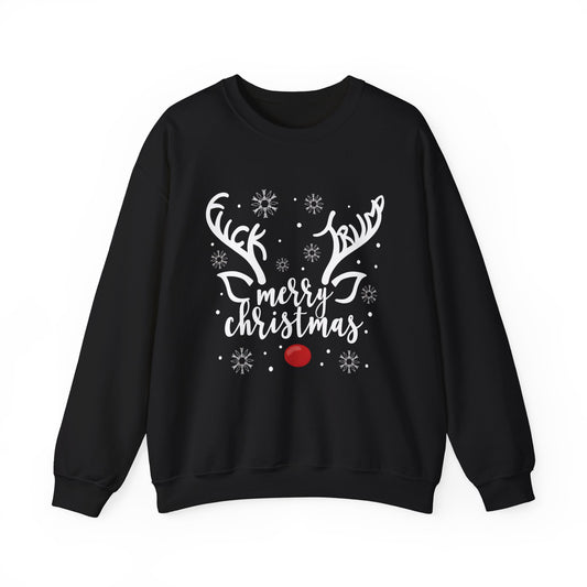 Christmas Reindeer Sweatshirt – "Merry Christmas" Rudolph Red Nose Holiday Crewneck With Special Message