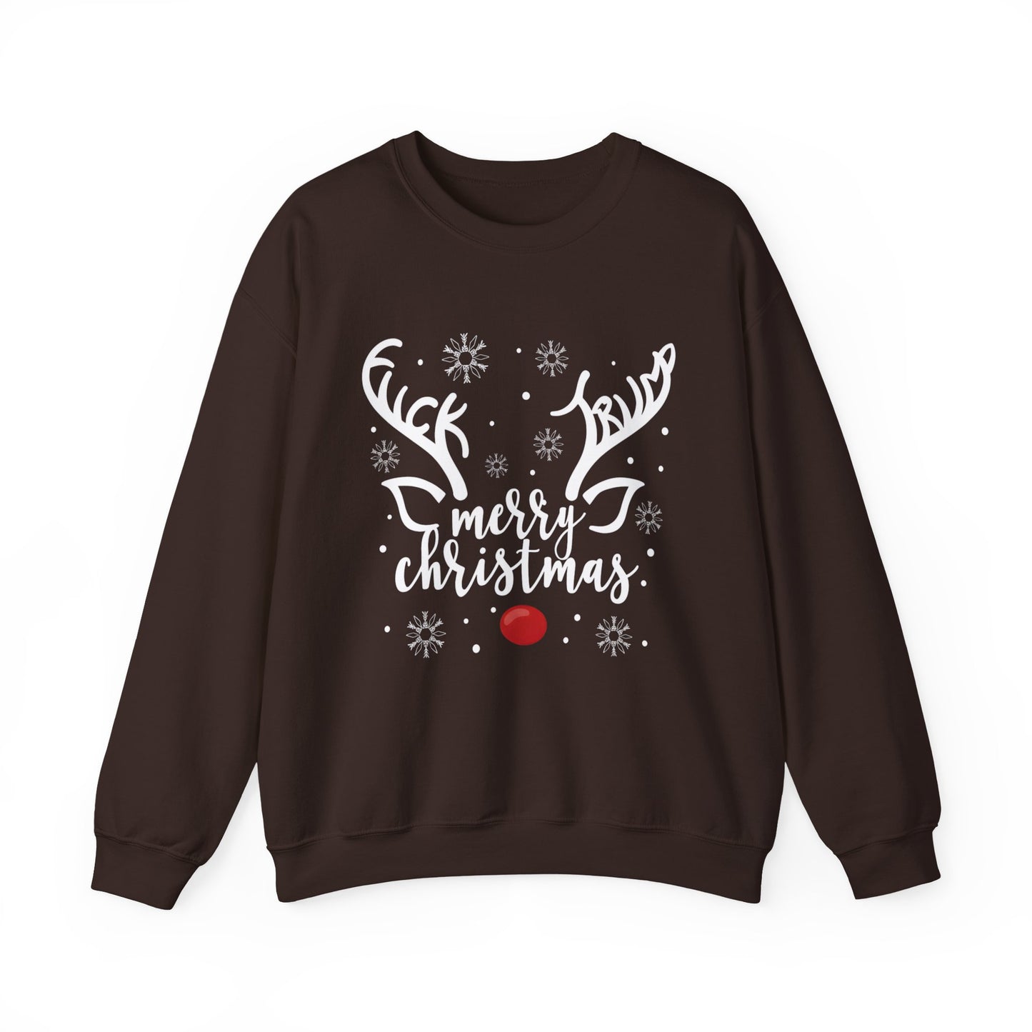 Christmas Reindeer Sweatshirt – "Merry Christmas" Rudolph Red Nose Holiday Crewneck With Special Message
