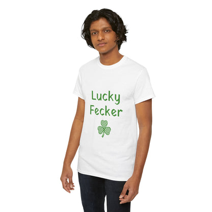 Irish Humor Unisex Heavy Cotton Tee - "Lucky Fecker"